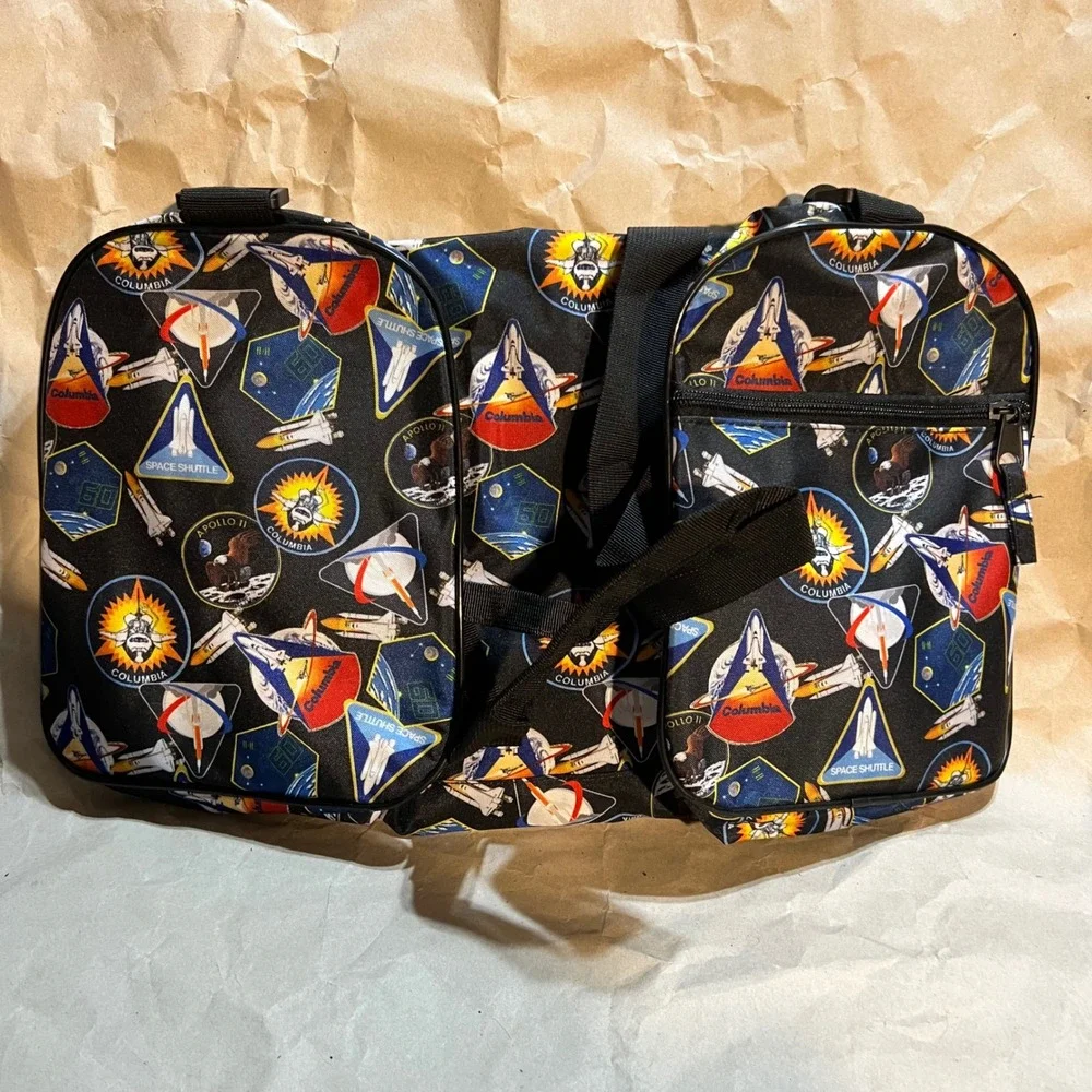 NASA OS Duffel Bag Black Space Shuttle‎ Apollo 11 Mission Patch Print Travel Bag